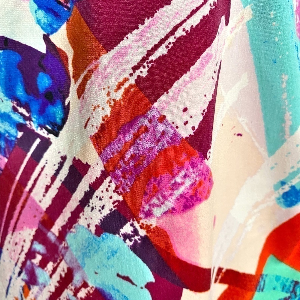 LONDON TIMES MULTICOLOR PAINT SPLASH FASHION FAUX WRAP MIDI DRESS - Picture 6 of 14